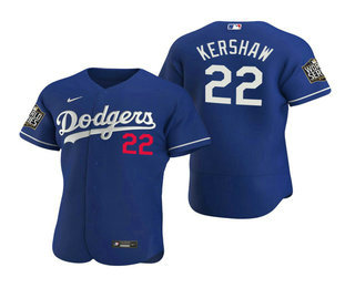 Men Los Angeles Dodgers #22 Clayton Kershaw Royal 2020 World Series Authentic Flex Nike Jersey